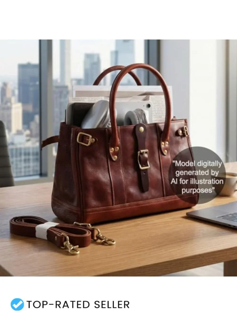 Genuine Leather Satchel Handbag Women Men, Top-Grain Vegetable-Tanned,